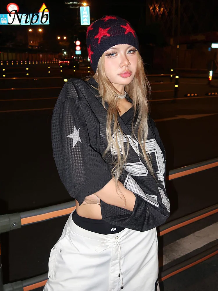 Nibber 2024 Number Print T-Shirt Woman Summer V-Neck Short Sleeve Loose Casual Comfortable Wild Party Streetwear Fashion Tops