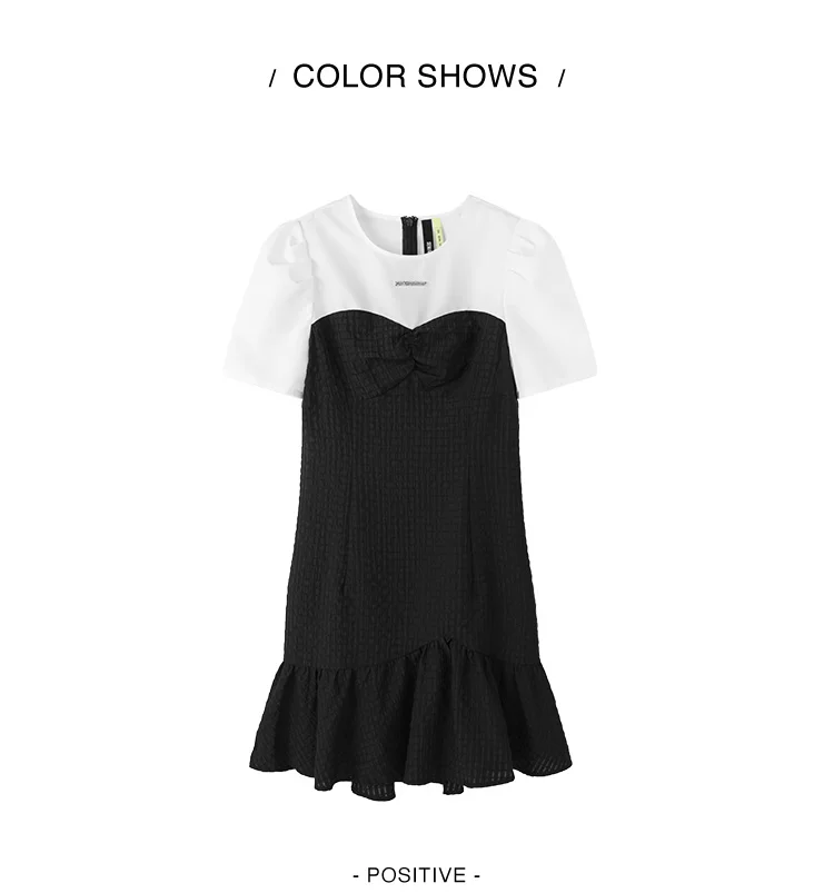 Vestido negro corto con bloques de color para mujer, elegante y de verano, con textura suave y dobladillo de sirena divertido, falda corta.