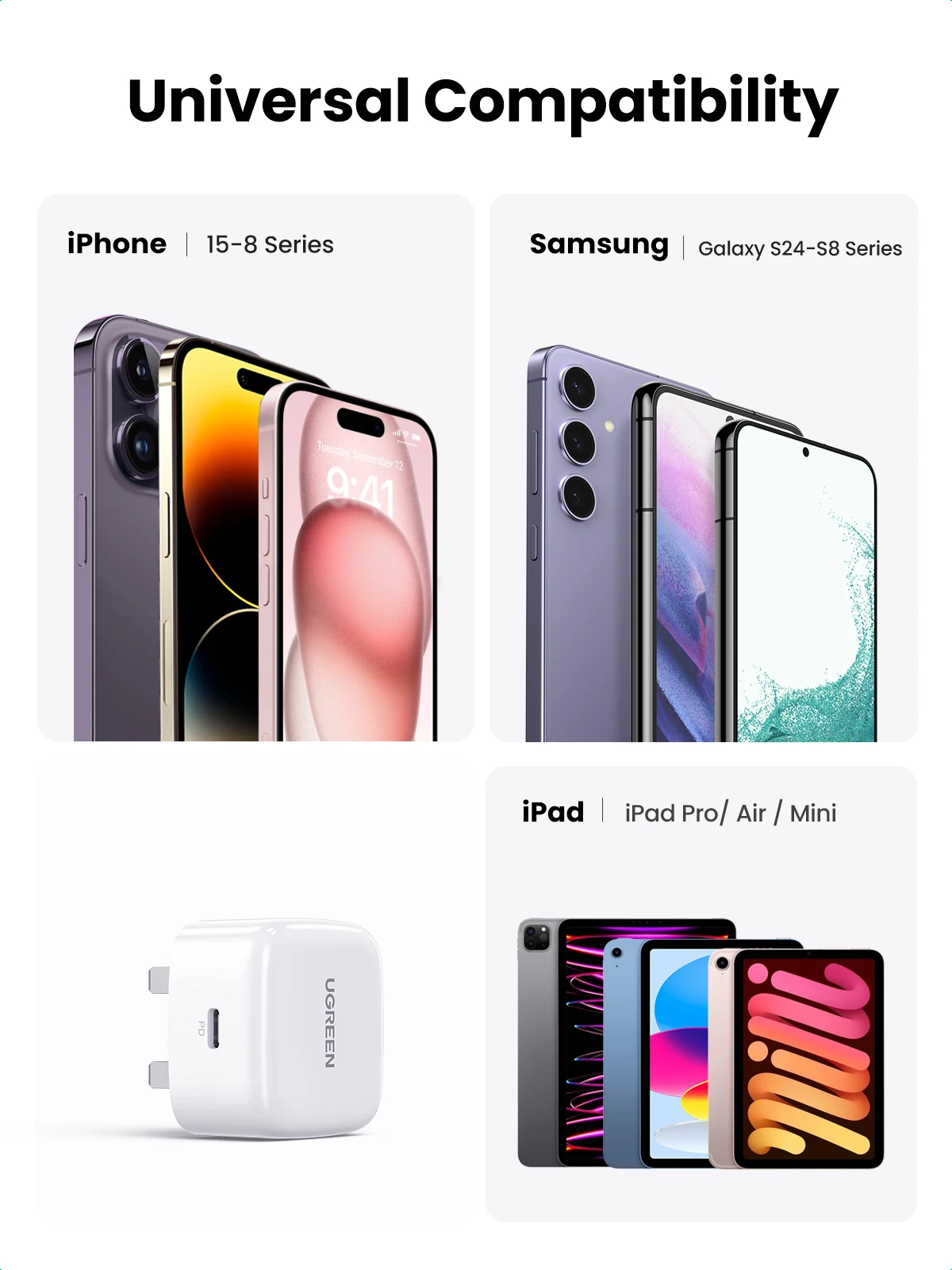 شحن سريع من النوع C ، شاحن سريع ، من QC PD ، 20W ، آيفون 15 ، 14 ، 13 برو ، هاتف شاومي ، مقابس المملكة المتحدة 4