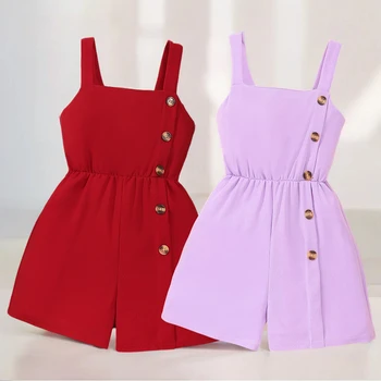 2024 Jumpsuit Kids Girl Overalls Summer Sling Cute Solid Color Casual Beach Party Clothes Big Girl Romper 8 To 12 Years Old 1