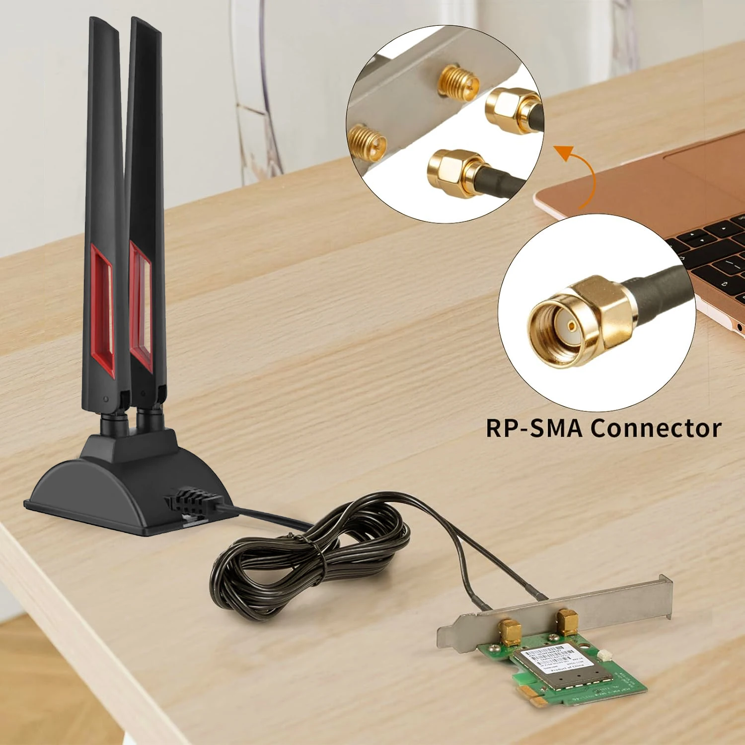 WiFi 6E 트라이밴드 안테나 6GHz 5GHz 2.4GHz 게이밍 WiFi 안테나 PC 데스크탑 컴퓨터용 6.5피트 연장 케이블이 있는 마그네틱 베이스