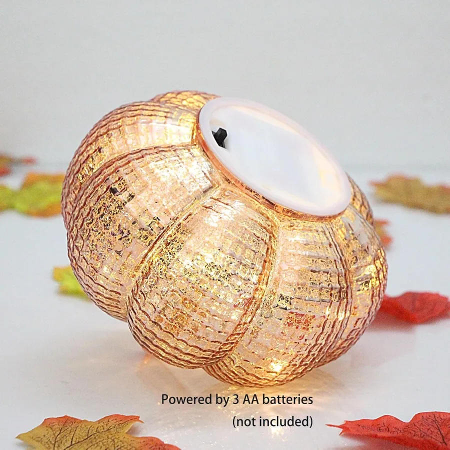 Rustic Decorative BatteryOperated LED Pumpkin Lights with Timer for Halloween and Thanksgiving Events Rosegold GridPatterned De