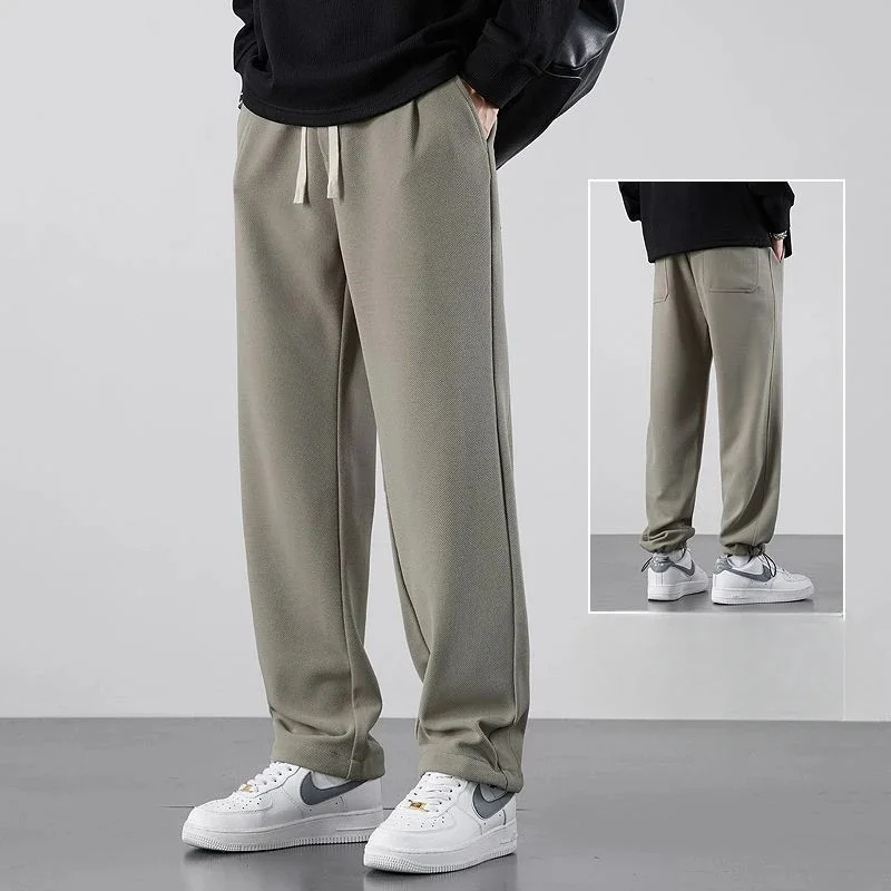 

Men 2023 Spring Autumn Fashion Elastic Waist Sport Casual Pants Male Solid Color Sweatpants Baggy Wide Leg Trousers I456
