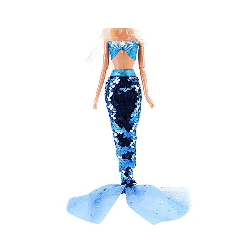 Ropa para Barbies, vestido de cola de pez de belleza brillante