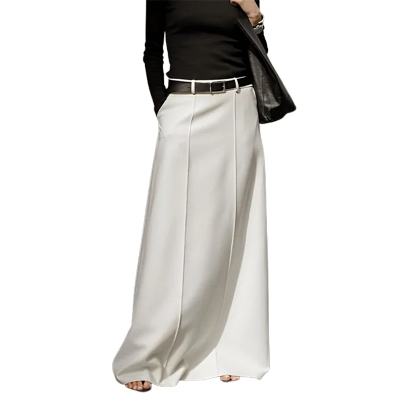 Onecozyday Women\'s Streetwear Solid Color Skirt H-Line High Waisted Floor Length Loose Fitting Skirts Casual Bottoms for Female
