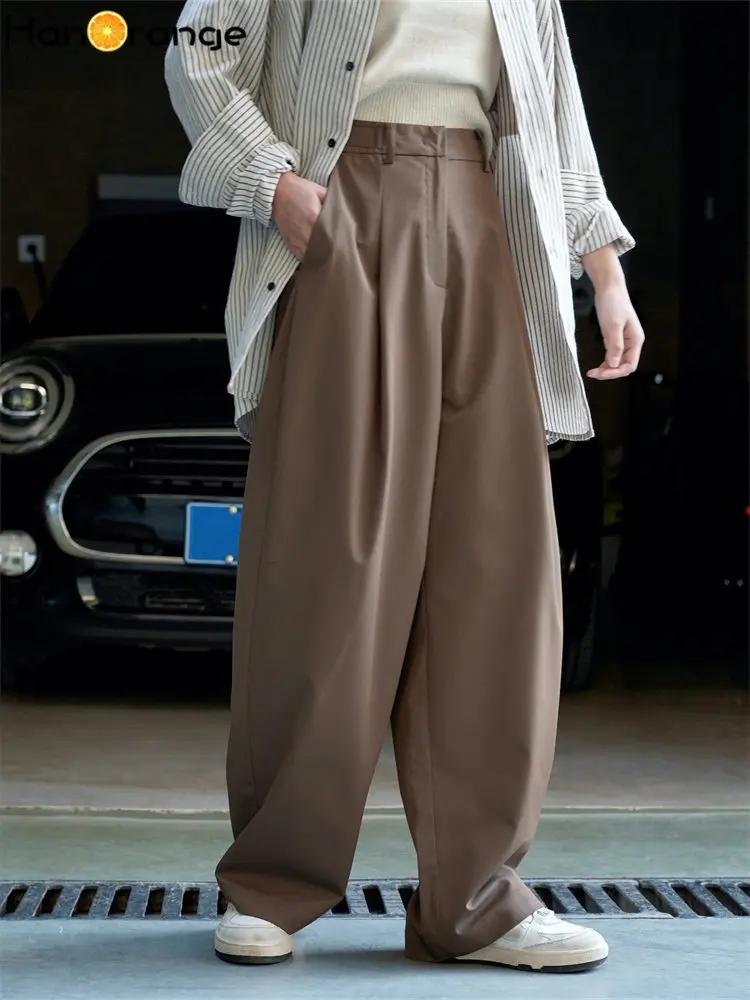 

HanOrange 2023 Spring Summer Adjustable Wide Leg Pants Women Loose Casual Pants Female Coffee