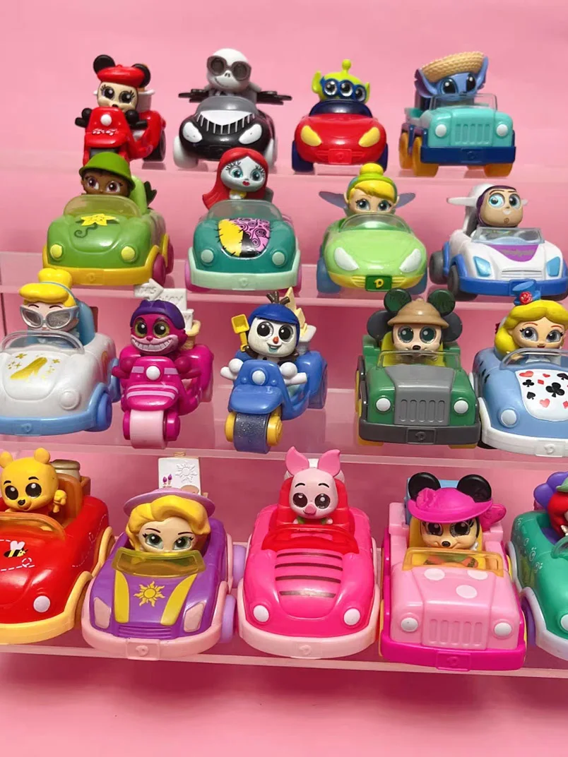 

Disney Doorables Doll Cute Cartoon Figurine Glittery Eyes Figure with Vehicle Slide Car Model Toy Collection Kids Birthday Gift
