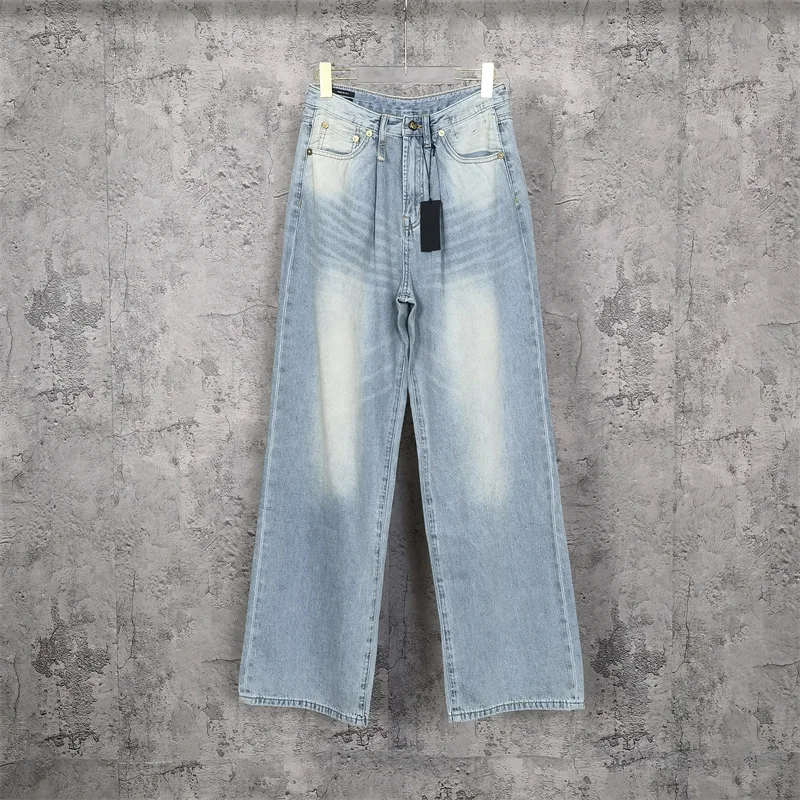 

Джинсы с широкими штанинами для мужчин и женщин, винтажные плиссированные брюки со средней талией, стирка, весна-лето