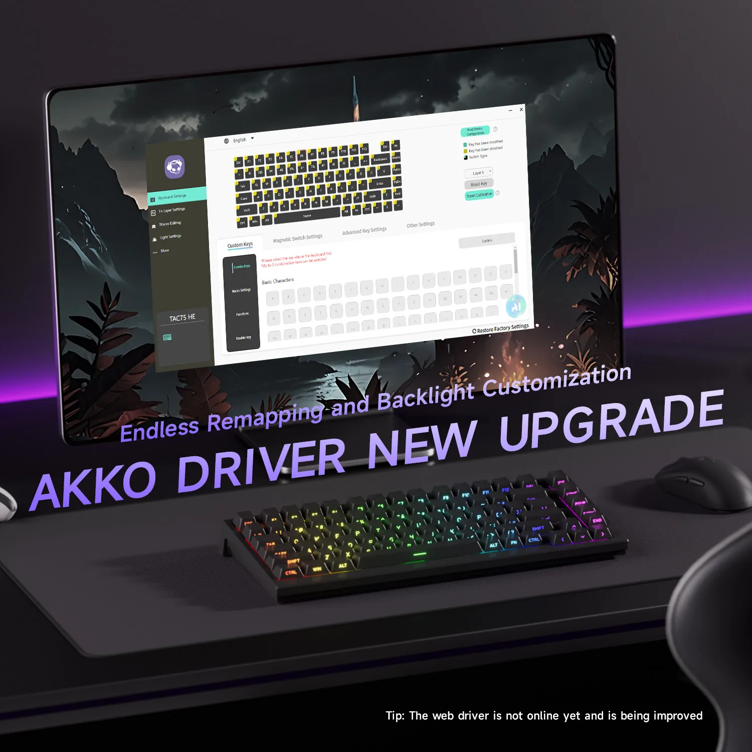 AKKO TAC75 HE Magnetic Switch Keyboard 75% Gaming Keyboards Rapid Trigger 0.01mm 8K RGB Wired Esports Custom Keyboard for Gamer