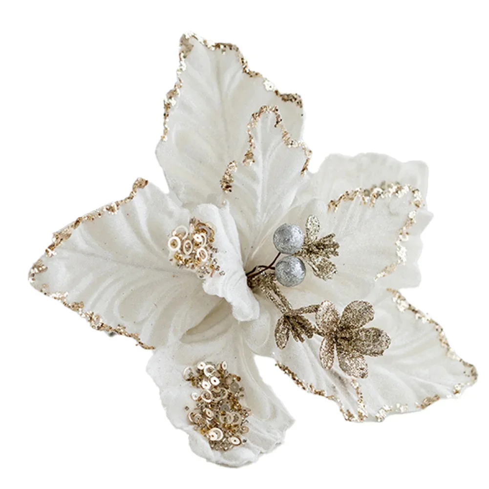 thumbnail image 1 of Flor de Pascua navideña con purpurina, árbol de Navidad, flores rojas, blancas, rosas y verdes, cabeza de flor colgante, decoración navideña de Año Nuevo, 1 of 5