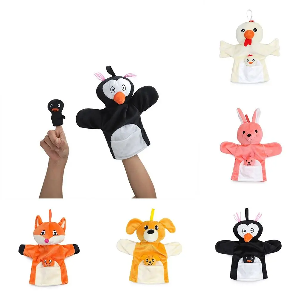 

Cute Animal Hand Puppet with Small Finger Puppet Plush Toy Kindergarten Story Interactive Props Parent-child Game Glove Dolls