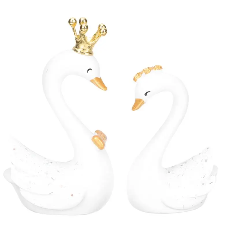 

1 Pair of Resin Swan Models Office Home Cake Ornaments Photography Props