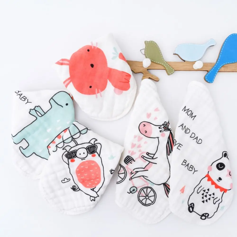 5PCS Burp Cloth Baby Gauze Towels Super Soft Face Wipes Pure Cotton Square Towels Portable Six Layer Cartoon Infan Washcloth