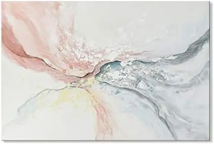 

Pink Abstract Contemporary Canvas Artwork Marble Design Blush Grey Water Flow Trendy Paintings Modern Framed Decor for Kitchen