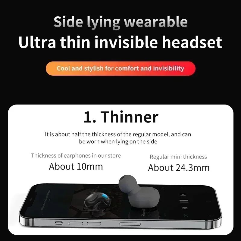 TWS Sleeping Earbuds Wireless Mini Headphones For Work Bluetooth Earphones Stereo Hidden Headsets with Mic HD Call Waterproof 4
