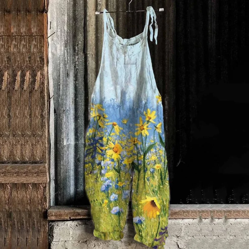 Harajuku Fashion Wide-leg Jumpsuit 2023 New Pants Casual Printing Vintage Jump Suit One-piece Women Summer Oversize Jumpsuits