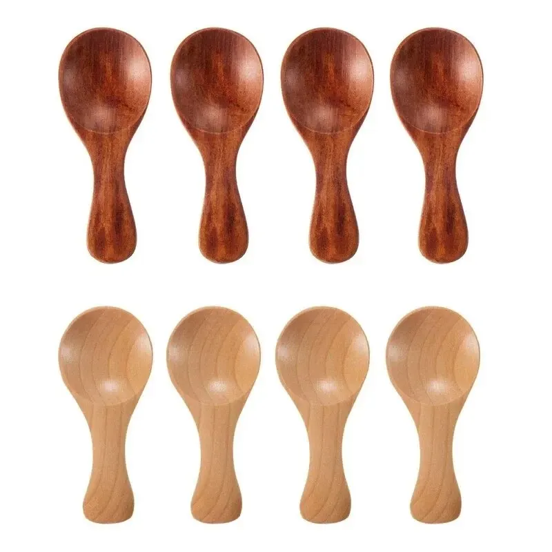 Wooden Spoons 4Pcs Mini Small Kitchen Spice Condiment Spoon Sugar Tea Coffee Scoop Short Handle Wood Kids Spoon Kitchen Gadgets
