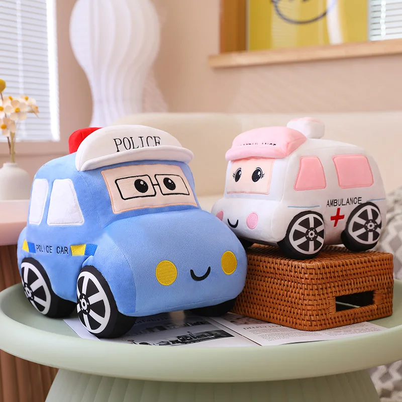 30/40cm Police Auto Taxi Ambulance Pillow Stuffed Blue Yellow White Cute with Eyes Traffic Car Transportation Plushie Gift 4