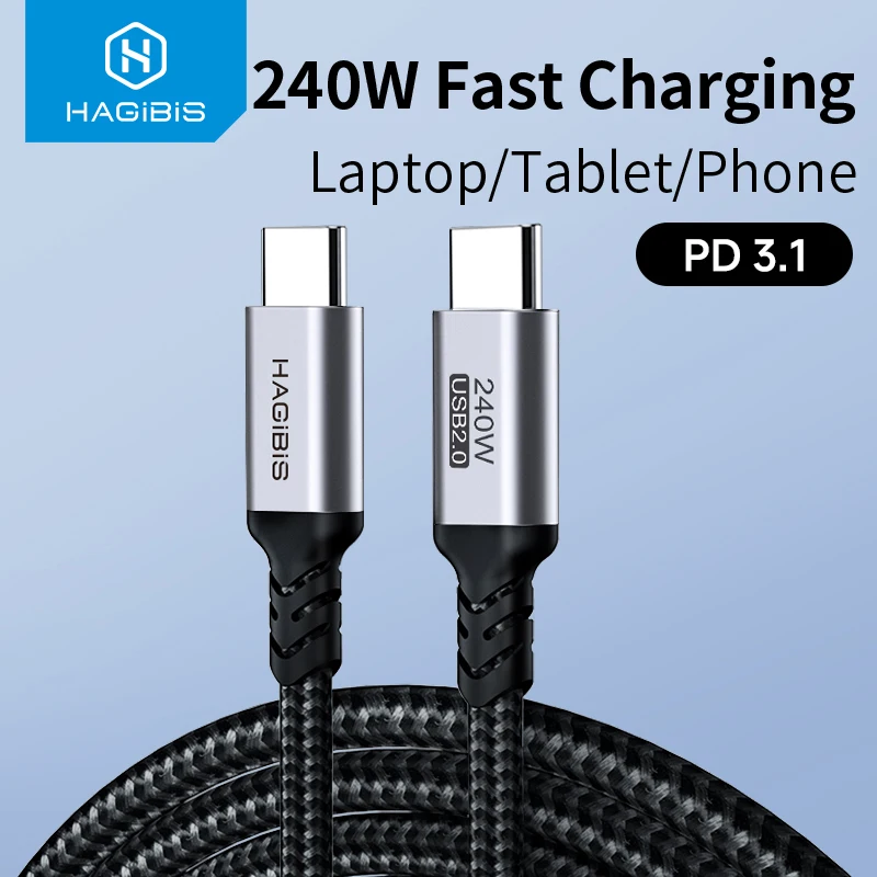 Hagibis 240W USB Type C Cable PD 3.1 Fast Charging Type C to Type C line for MacBook Pro Air PS4/5 iPhone 15 Switch iPad Samsung