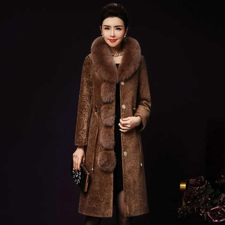 

Faux Sheep Shearing Jacket Women Long Quilted Loose Winter Faux Fur Coat 2022 New Fashion Fur Collar Thick Warm Outerwear Female