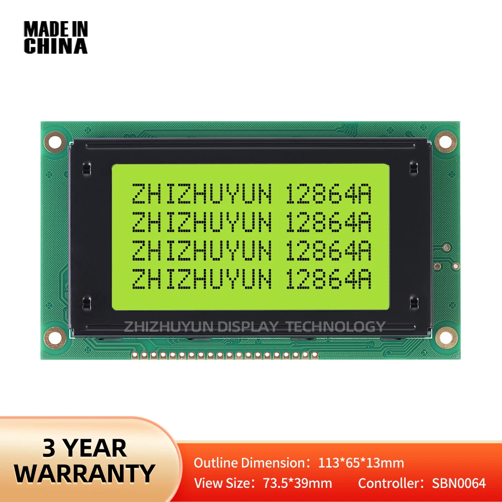 

12864A 128X64 Dot LCD Module Yellow Green Screen 12864 Display With Backlight NT7108 Nt7107 Parallel Port LCD12864 20PIN 5V