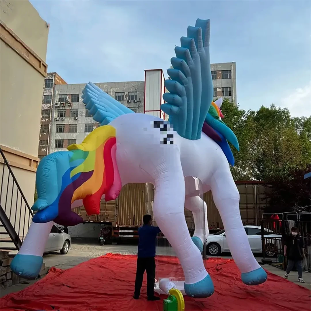 Giant Inflatable Unicorn Air Blow Flying Horse Balloon Blower White LED Light Event Nightclub Decor Advertising Props