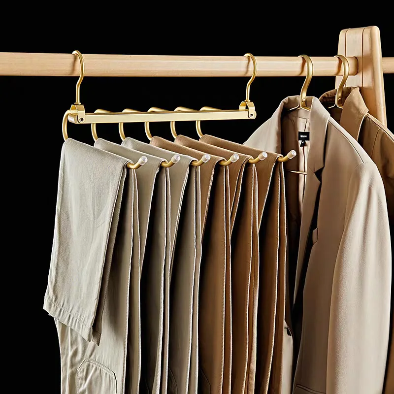 Clothes hangers plastic hanger 6 in 1 Magic Pants Hanger Multi-function Storage Holder for Home Travel Multi Layer Aluminium Pants Rack with 360 Rotatable Hook