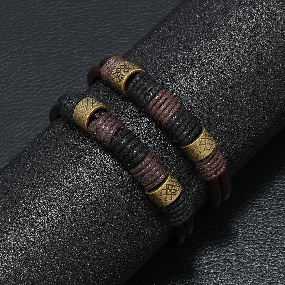 Mens Leather Woven Rope Bracelet Handmade Bangle Accessory