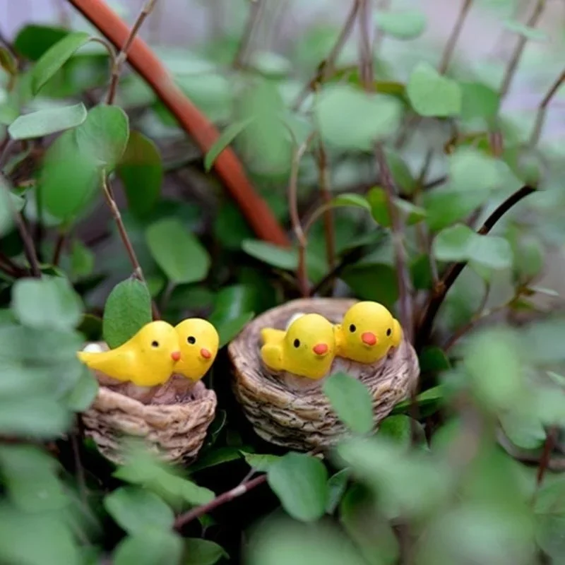 Charming Fairy Garden Resin Figurine Set with Birds and Mini Nest