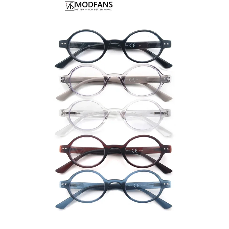 Classic Round Frame Lightweight Reading Glasses with Spring Hinge, Diopter +1.0 to +4.0