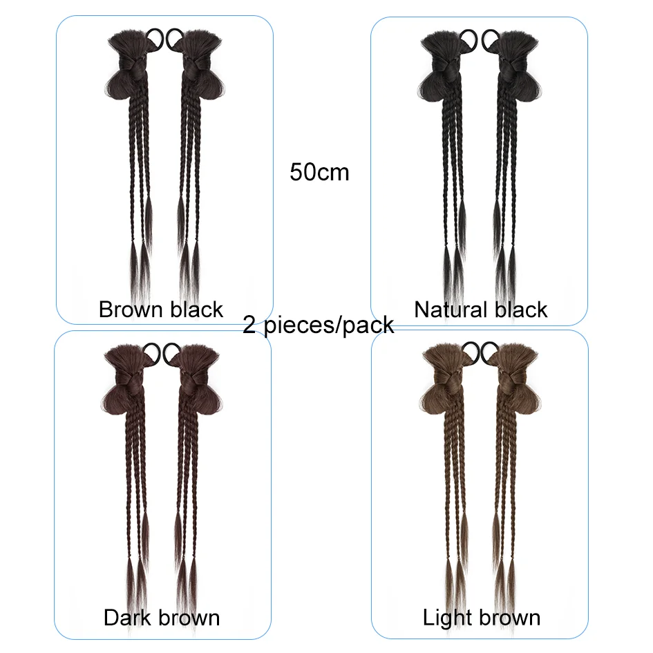 Synthetic 50cm 2-piece/set Y2K bow ponytail, wig braid, Halloween bow hair accessory, Christmas outfit set, loli double ponytail