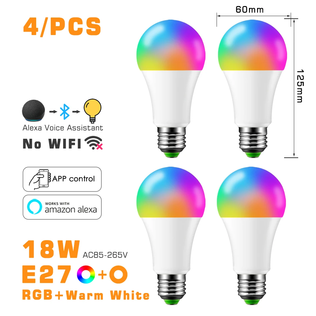 Funziona con Alexa LED Smart Lampadina RGB cambia colore E27 lampada 220V  110V Controllo APP Dimmable Bluetooth-Compatibile