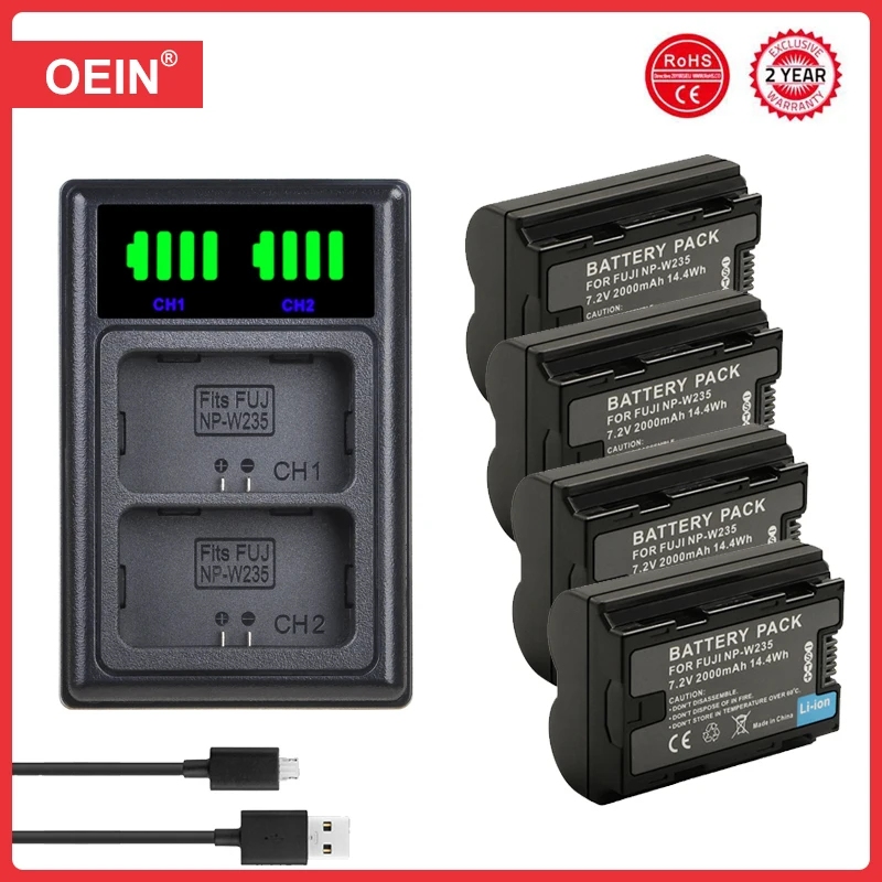4 Pz 2000Mah Np-W235 Np W235 Batteria + Lcd Usb Doppio Caricatore Con Porta Di Tipo C Per Fujifilm Fuji X-T4, Gfx 100S, X-T5, X-H2 Fotocamera