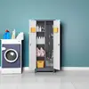 Broom Closet Storage Cabinet with Locking Doors,Cleaning Tool Cabinet,Metal Storage Cabinet with Shelves and Hanging R 5