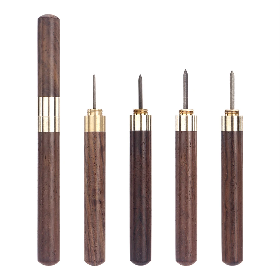 Qjh 1 Stk. Diamant form Nähen Ahle, Holzgriff Leder Handwerk Nähen Ahle Kits hand gefertigte Näh werkzeuge DIY Hefter Taper, 4 Größe – Detail 1