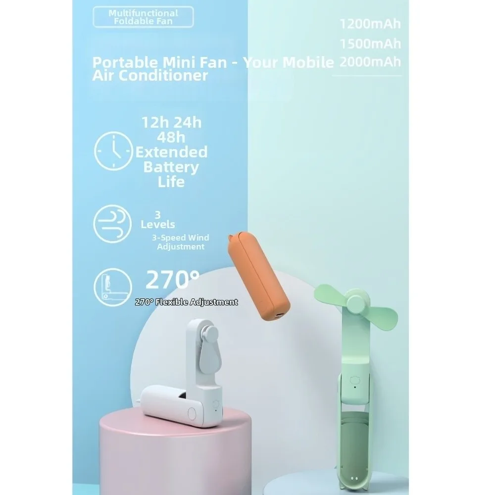 USB 충전식 휴대용 미니 핸드헬드 팬 3단 속도 2000mAh 접이식 냉각 핸드 팬 조용하고 조절 가능한 강풍 전기 팬
