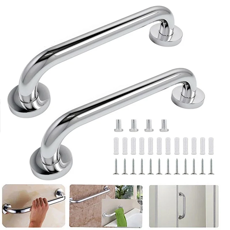 Stainless Steel Grab Bar 2Pcs Bathtub And Shower Barrier-free Safety Railings Elderly Disabled Anti-slip Handles Bathroom Tools