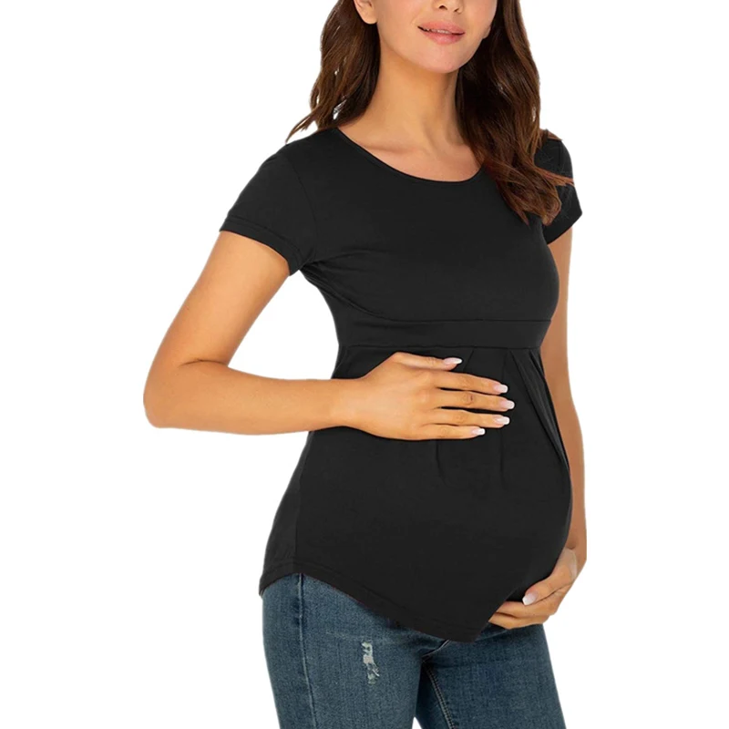 Summer Maternity Tops Women Pregnancy Short Sleeve T-Shirts Casual Tees for Pregnant Elegant Ladies Folds T-Shirt Women Clothes 4