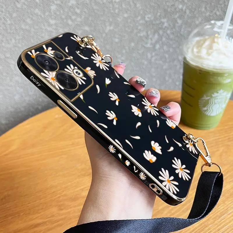 

Lovely Flower Lanyard Plating Phone Case For OPPO Reno 7 Lite 7Z 6 6Z 6 ProPlus 5 Lite 5F 8 8T 8 Pro 7 4 Lite 4F 3 Pro Cover