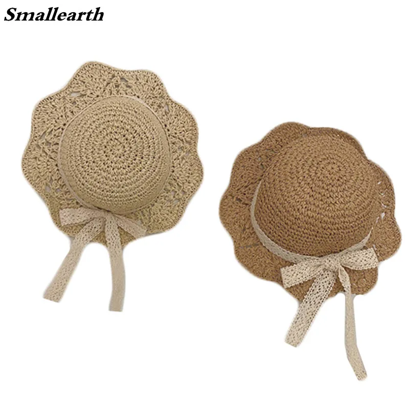 

New Baby Sun Straw Hats For Boys Girls Bucket Hat UV Summer Panama Girl Lace Bow Hats Kids Children Princess Foldable Beach Hat