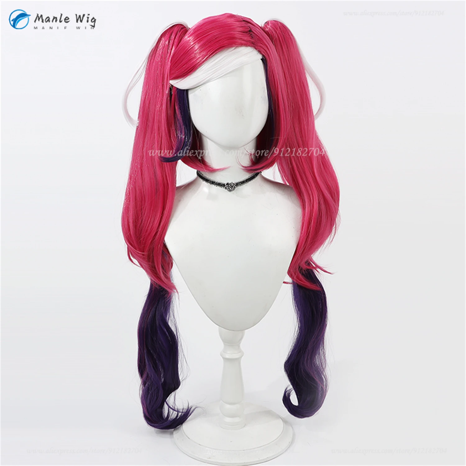 Velvette Cosplay Perücke 80cm Ponytail Clip Lila Rot Weiß Mix Hitzebeständig Synthetik Anime + Wig Cap 2