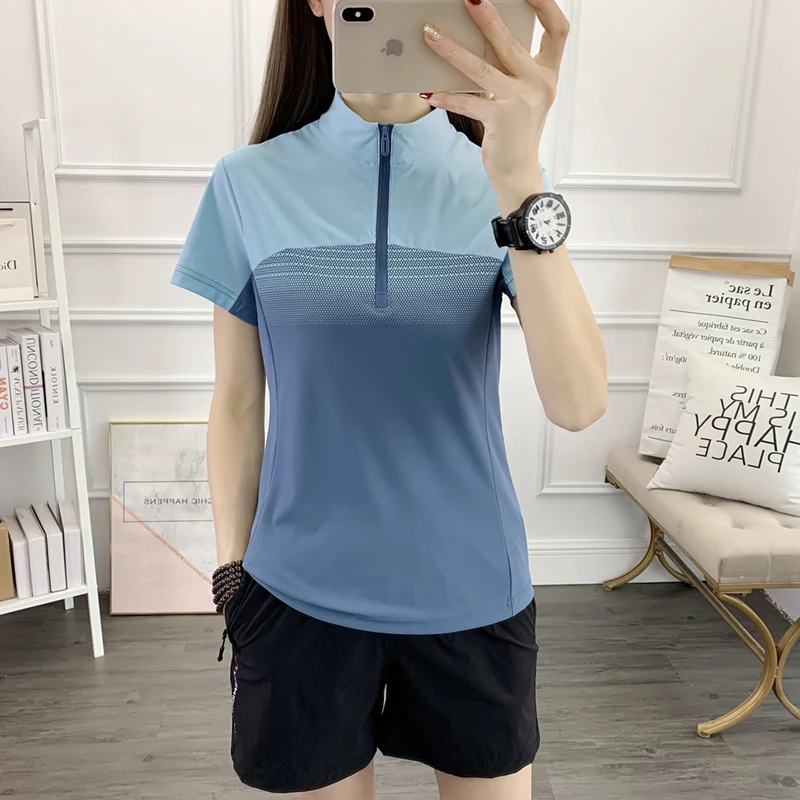 Play High Speed Ice Female Collar Short Sleeve T-shirt are Running Faster Drying Clothing Breathable Mountaineering Wear Abs
