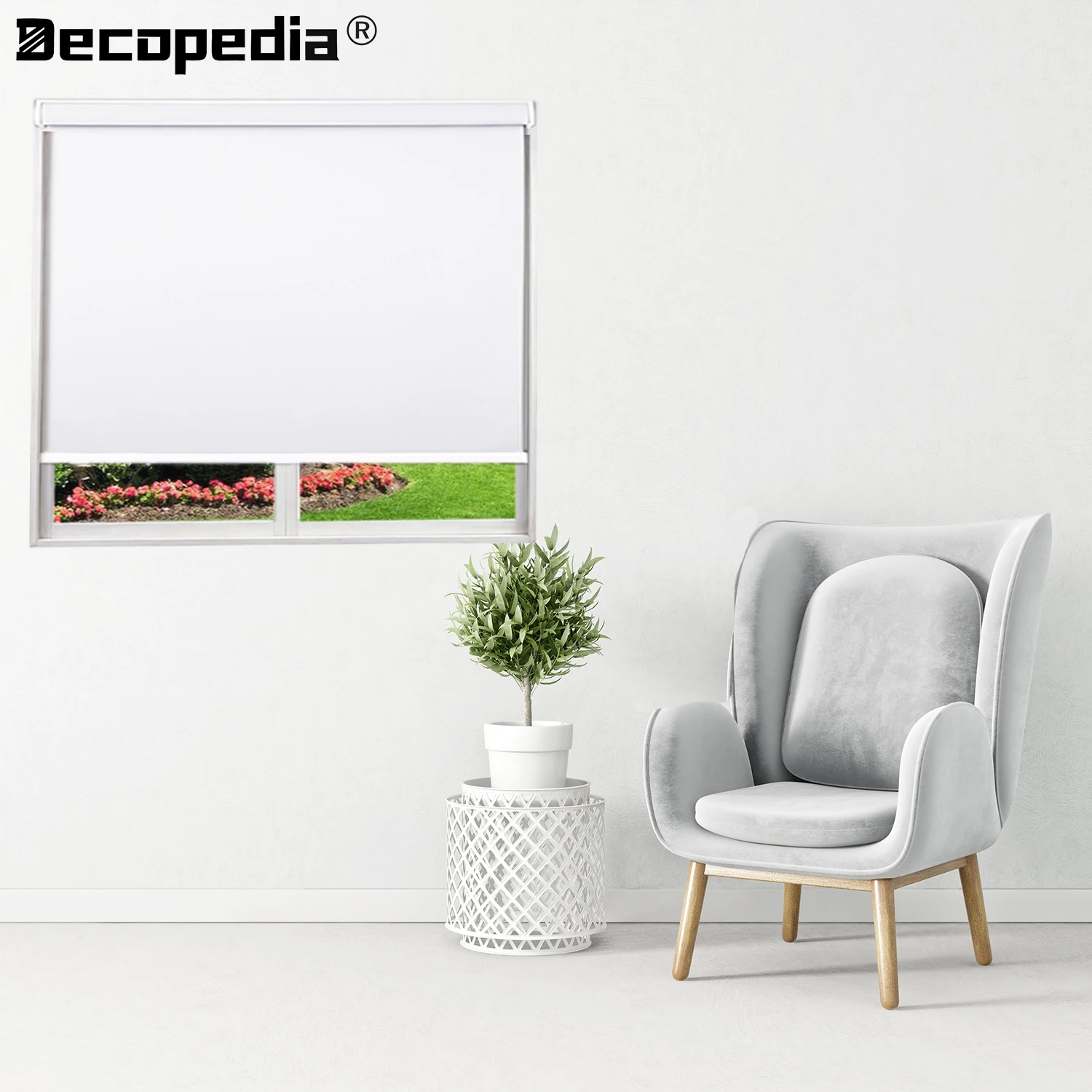 Decopedia Roller Blinds for Windows Motorized Cordless Smart Window Blinds Blackout Roller Day and Night Curtain for Living Room