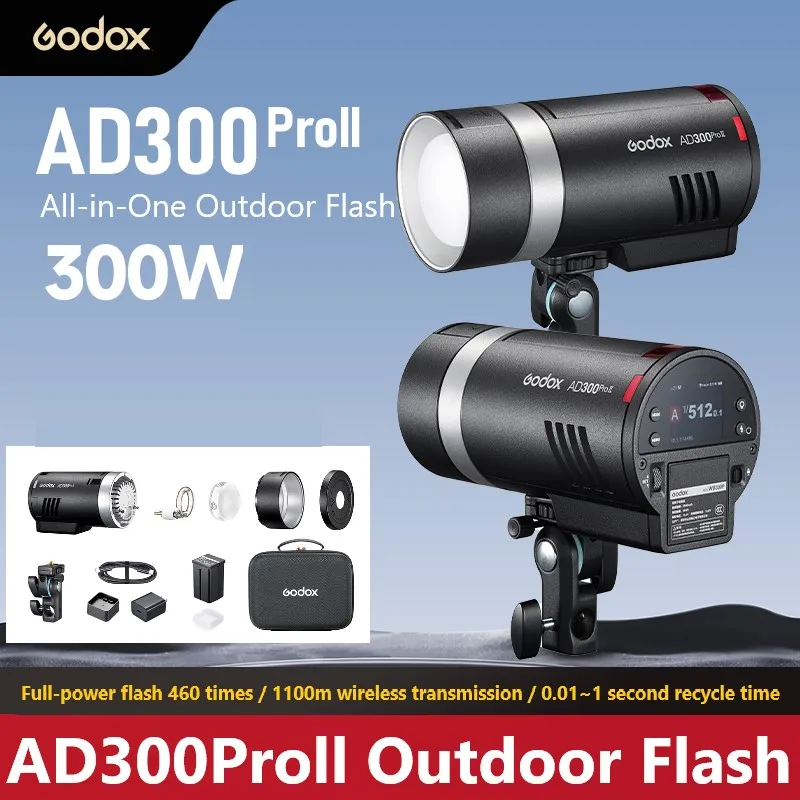 Godox AD300PRO II Portable Strobe Light TTL HSS 1/8000s 2.4G Wireless with RGB LED & 3000mAh Battery