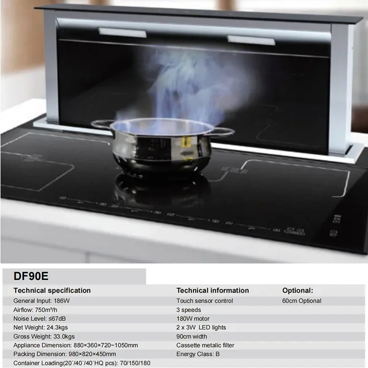 Downdraft Cooker Hoods Under Cabinet 90cm Range Hoods For Kitchen With Led Lights 5
