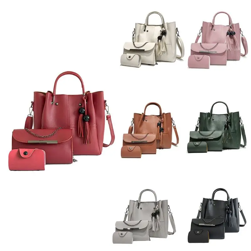 

3pcs Women Lady Leather Handbag Tassel Shoulder Bags Tote Purse Satche