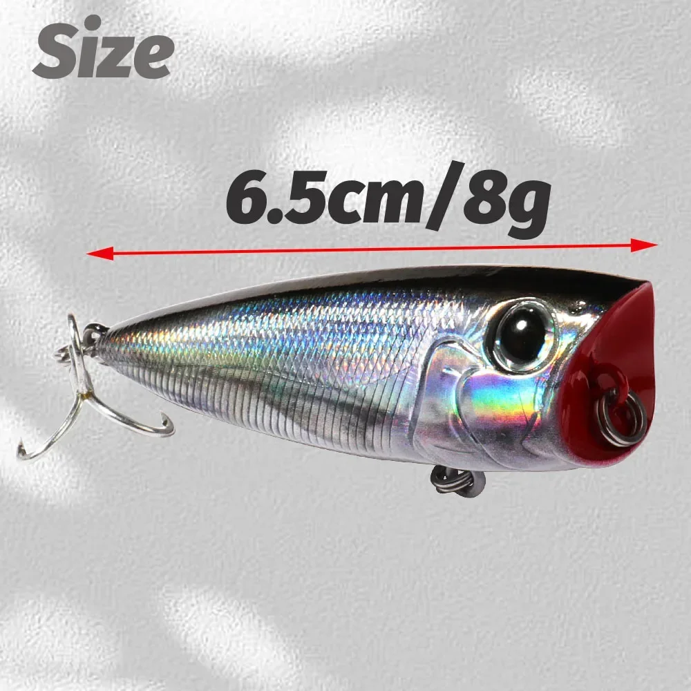 Top Water Popper 8g 6.5cm Lure Steel Ball Copper Ballast Balance Pesca Wobbler Floating Minnow Hook Tackle Rattle Cranbait Bait - 2