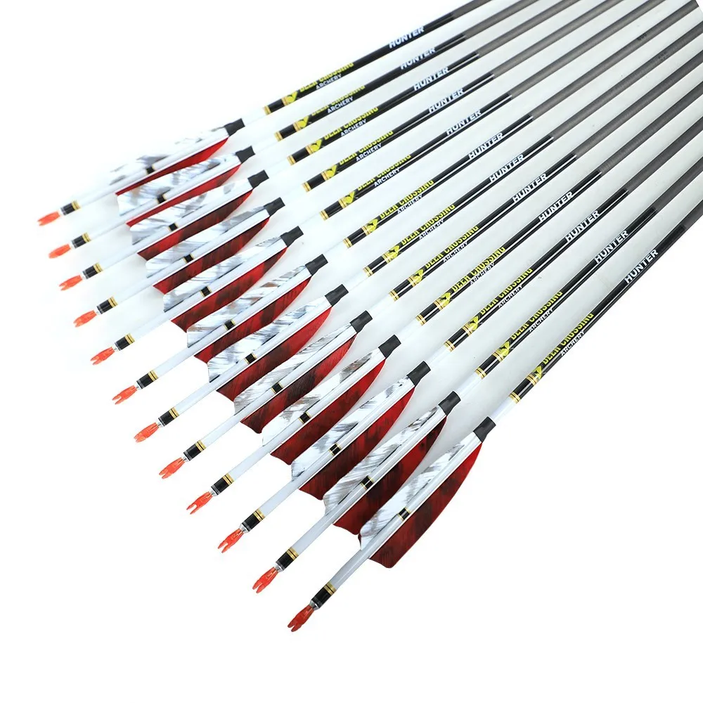 12 Flèches Carbone 30 Pouces Spine 400-1000 Plumes Dinde Chasse Tir