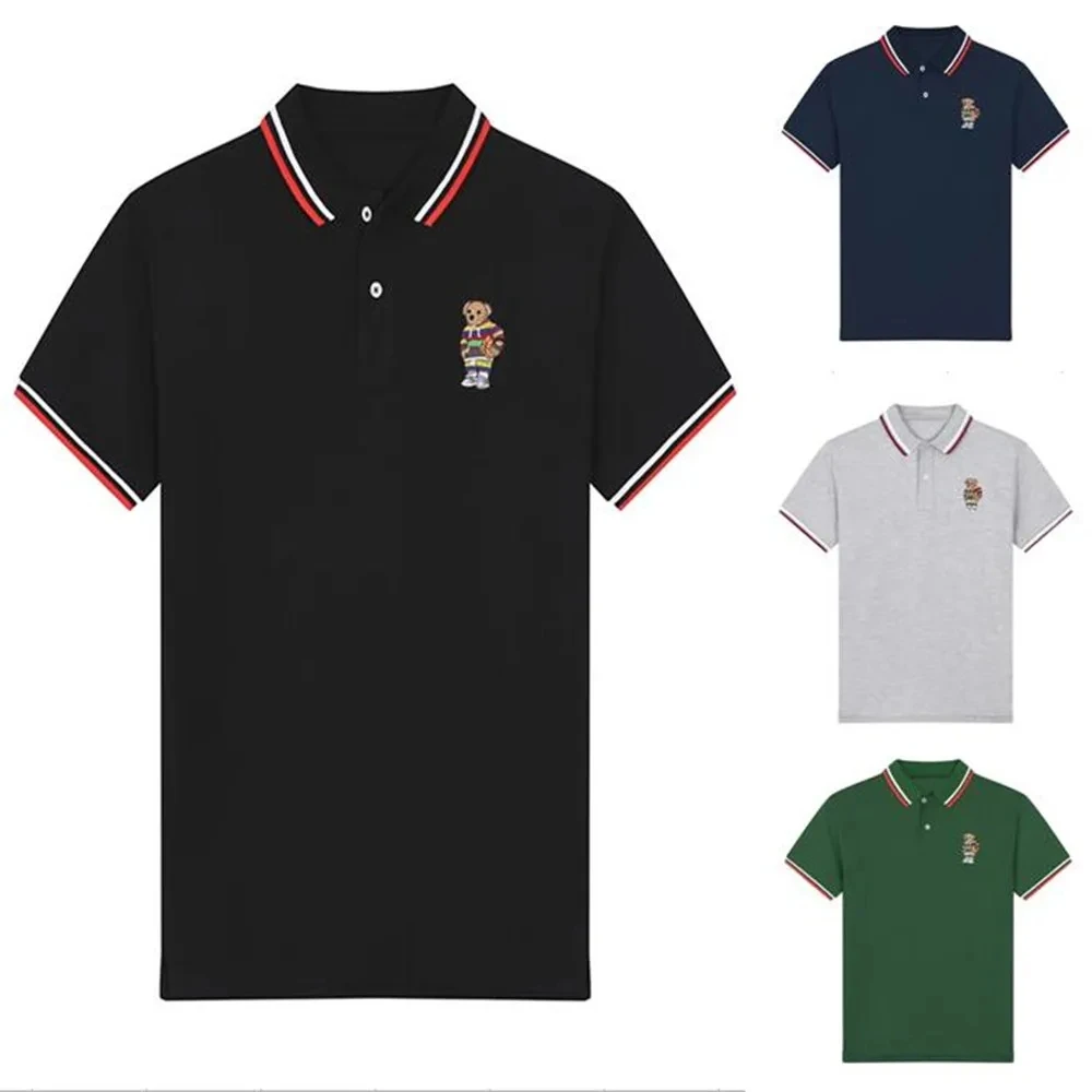 

2024 Spring and Autumn Men's Cotton Bear Embroidered Lapel Short-sleeved Fashion POLO Shirt