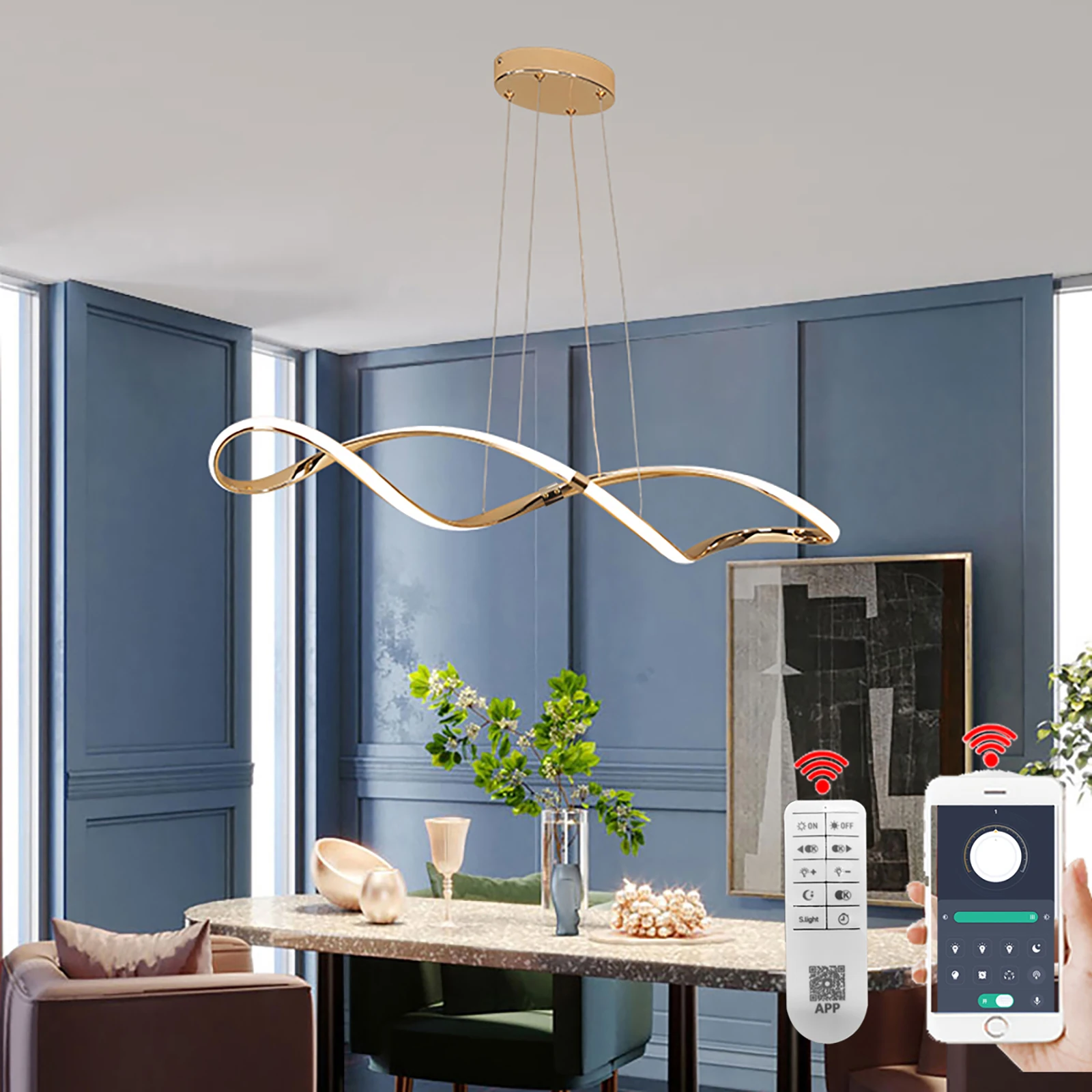 Modern Led Chandelier Dining Table Hanging Light Led Pendant Light for Dining room Kitchen Ceiling hanging lamps L100cm W/remote Pendant Lights Pendant Lamp Chandelier Lighting